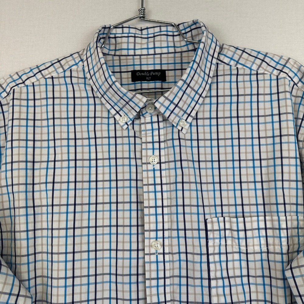 Double Pump Plaid Button Down Shirt Blue‎ White Men's XLT